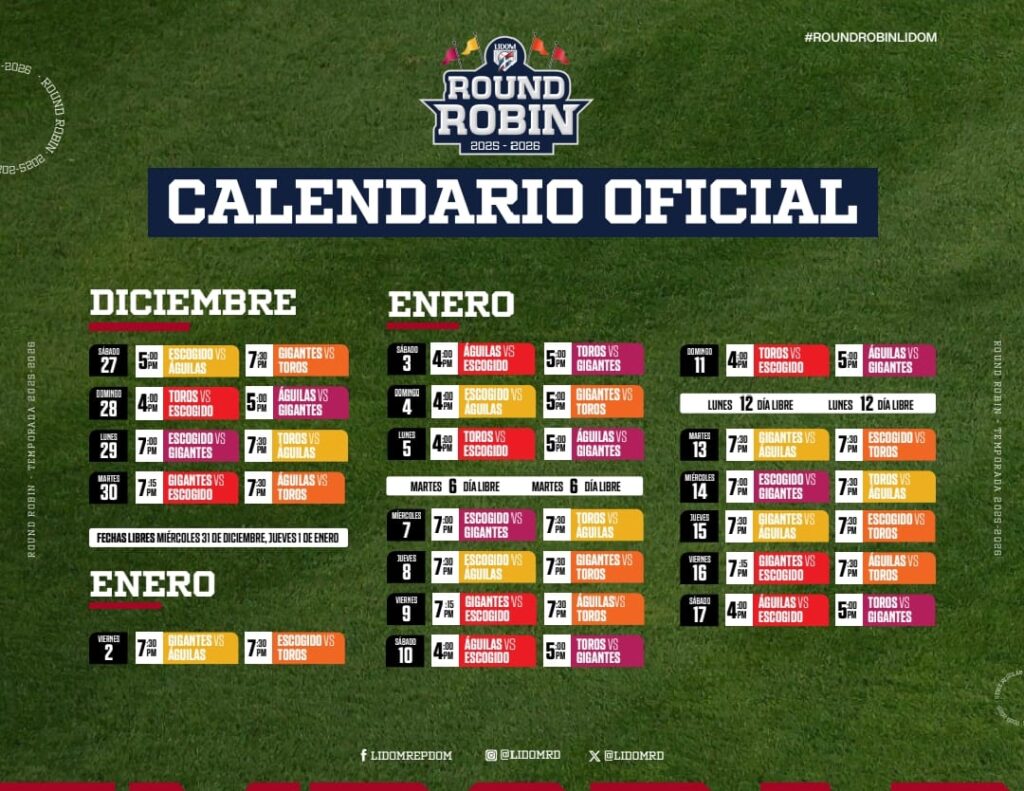 LIDOM presenta calendario oficial del Round Robin 2025‑26 - Noticias de hoy en República Dominicana | De Último Minuto