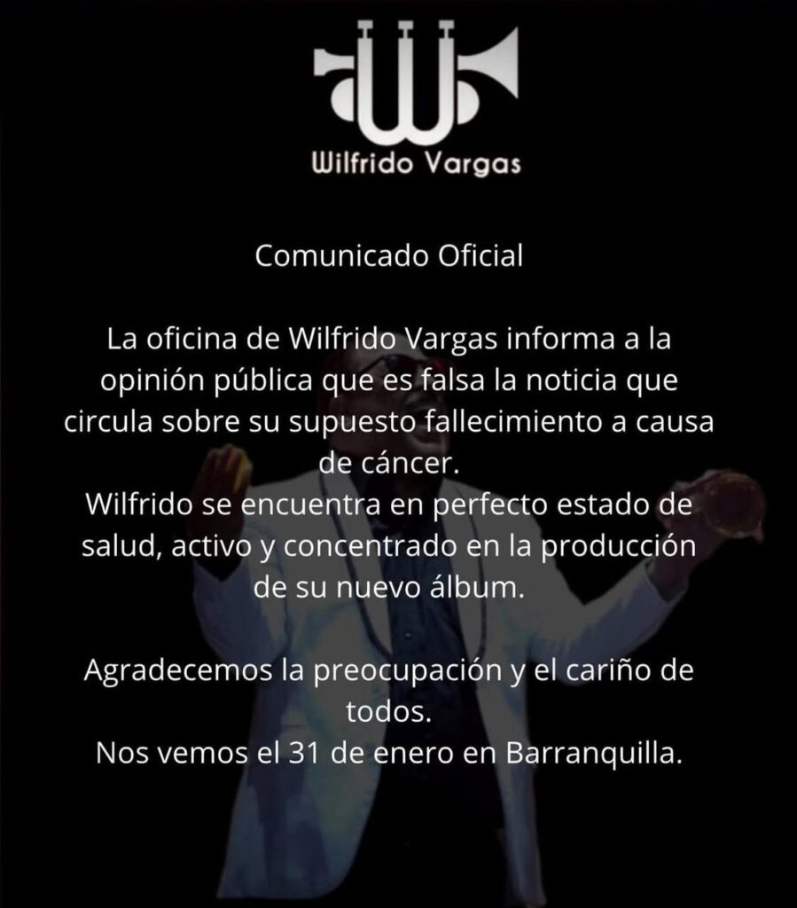 Equipo de Wilfrido Vargas desmiente la noticia de su fallecimiento | 6 | Equipo de Wilfrido Vargas desmiente la noticia de su fallecimiento - Noticias de hoy en República Dominicana | De Último Minuto
